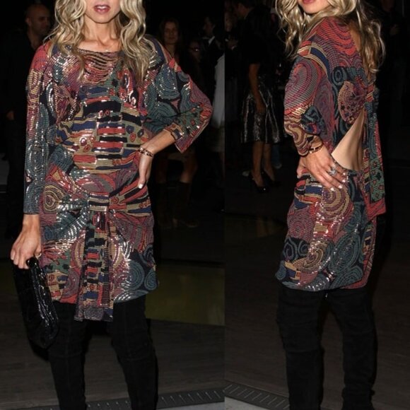 🔥Janine of London Metallic Mosaic + Gold Dress Sz Small Made in Italy 🇮🇹 - Picture 7 of 16